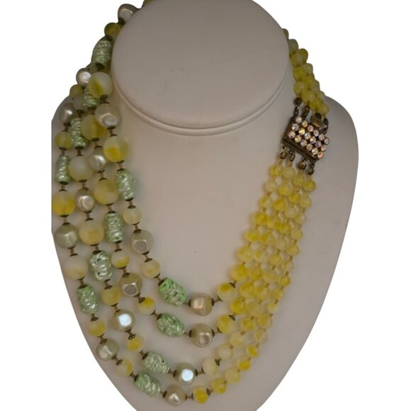 Vintage Well Made 4 Strands Glass Necklace With Fancy Clasp Signed Gm (A7892) - Picture 3 of 7